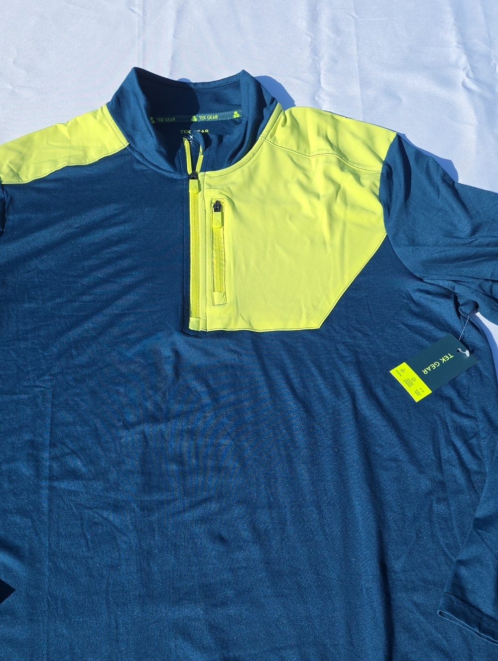 tek gear Navy and Neon Yellow Quarter-Zip Long Sleeve Performance Top